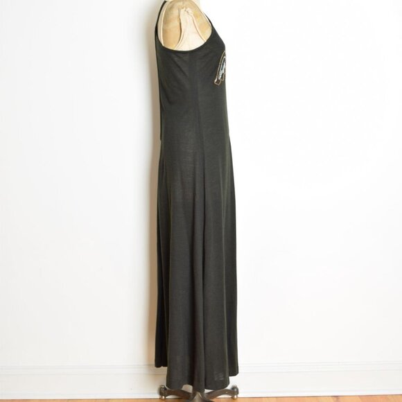 vintage 70s dress black sequin HEART wings racerback disco long maxi sundress S - Picture 6 of 8